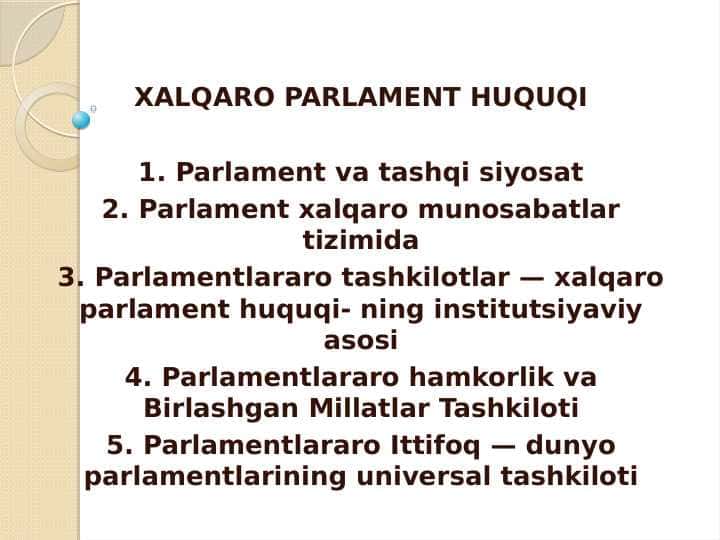 Parlament xalqaro munosabatlar tizimida