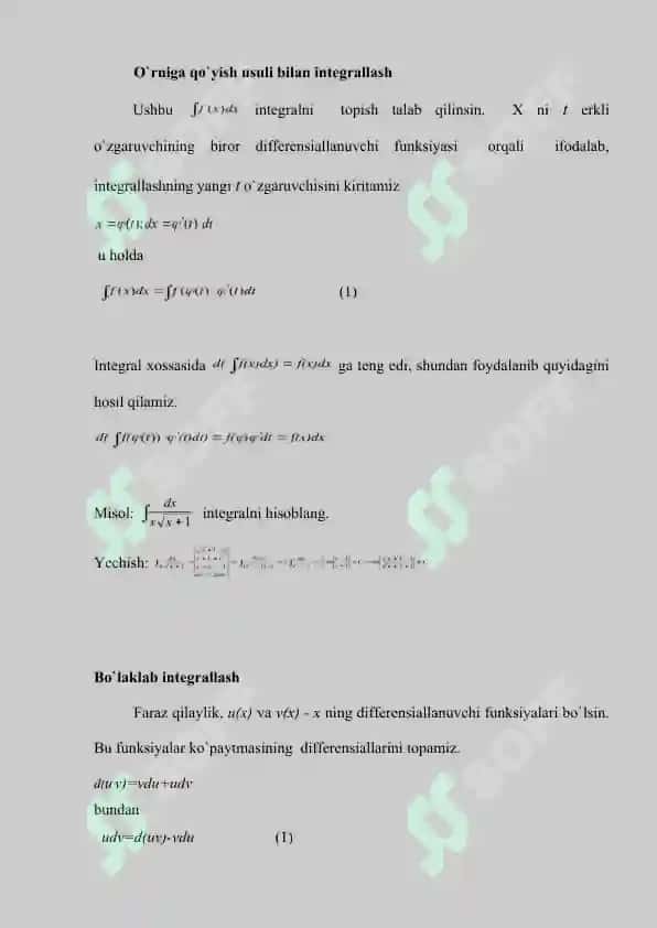 ANIQMAS INTEGRALDA O'ZGARUVCHINI ALMASHTIRISH USULI 2