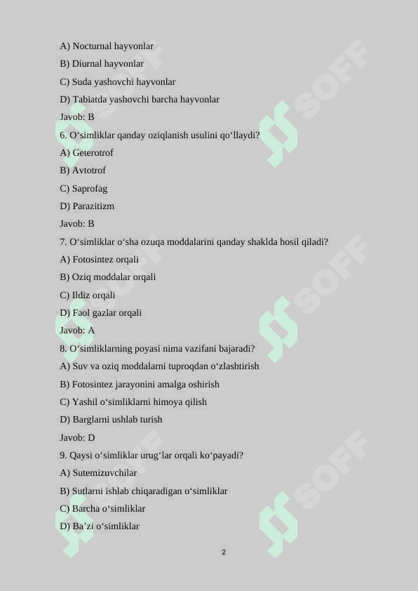 6-sinf Biologiya fanidan mavzulashtirilgan 100 ta variantli test savollari va javoblari bilan.docx 2