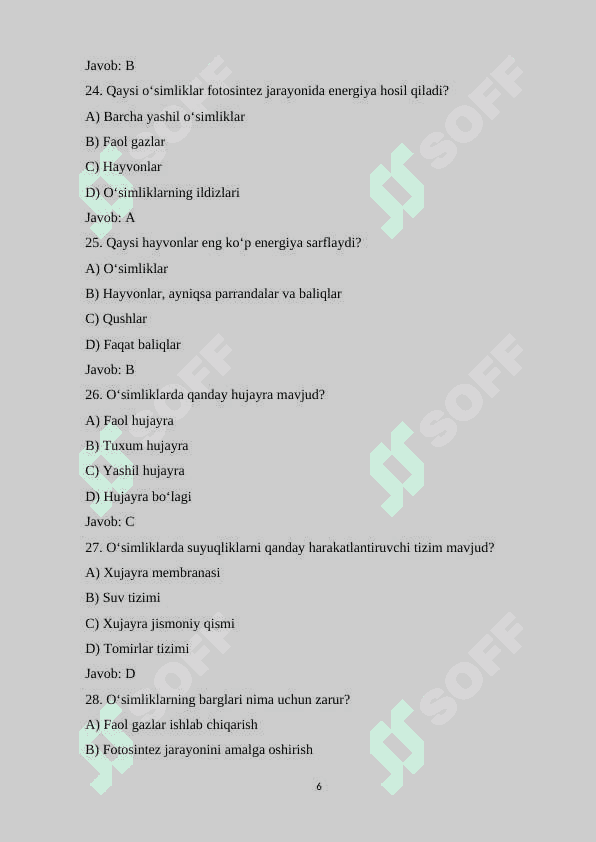 6-sinf Biologiya fanidan mavzulashtirilgan 100 ta variantli test savollari va javoblari bilan.docx 6