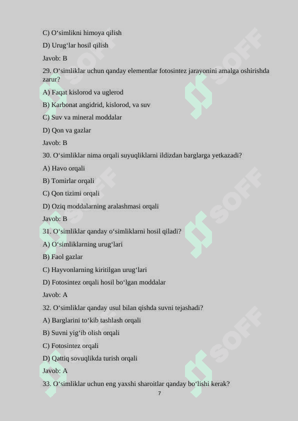 6-sinf Biologiya fanidan mavzulashtirilgan 100 ta variantli test savollari va javoblari bilan.docx 7