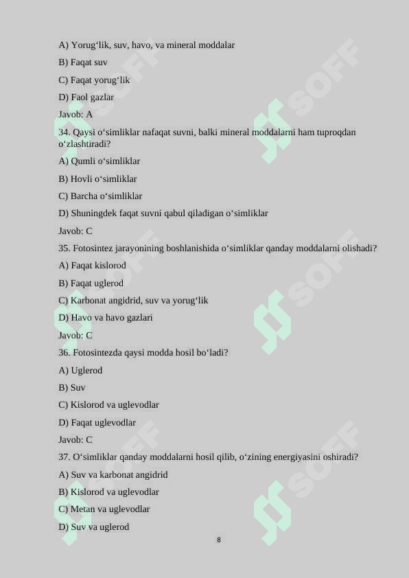 6-sinf Biologiya fanidan mavzulashtirilgan 100 ta variantli test savollari va javoblari bilan.docx 8