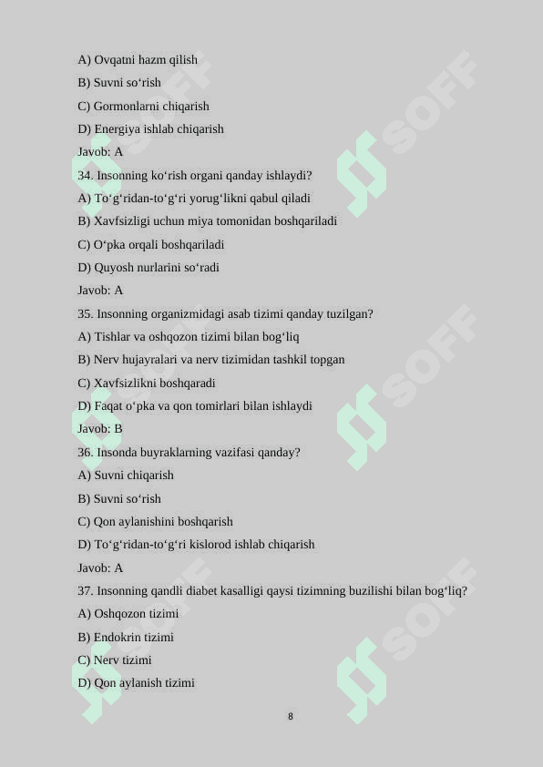 8-sinf Biologiya fanidan mavzulashtirilgan 100 ta test savollari va javoblari bilan.docx 8