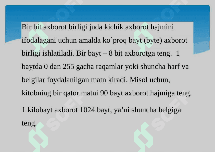 Axborot o`lchov birliklari 2