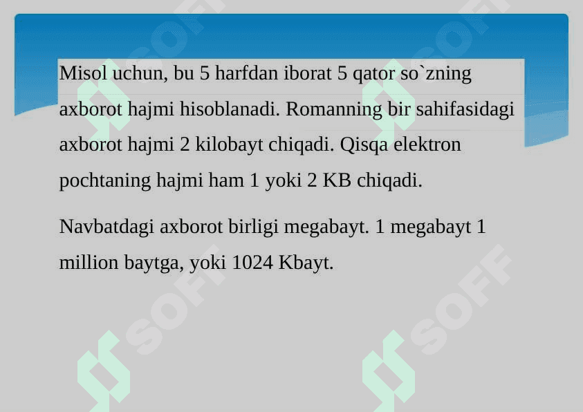 Axborot o`lchov birliklari 3