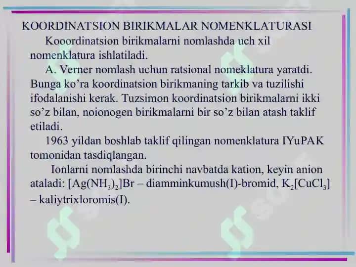 Koordinatsion kimyoning nazariy asoslari va biologik qo‘llanilishi 2