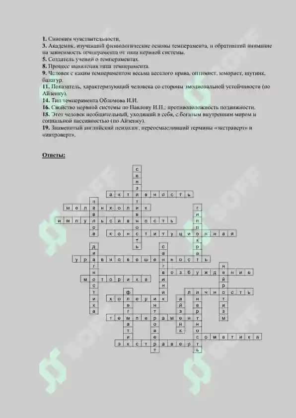 КРОСВОРД по теме «психологические термины» 2