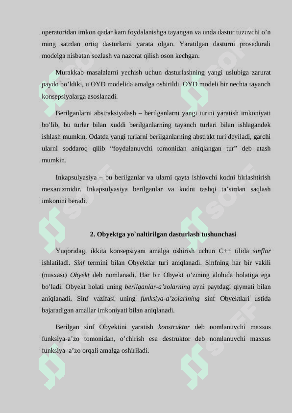 OBYEKTGA YO'NALTIRILGAN DASTURLASH TUSHUNCHASI 2