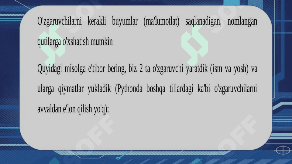O`zgaruvchining qo`llanilish sohasi ( scope rules) 3