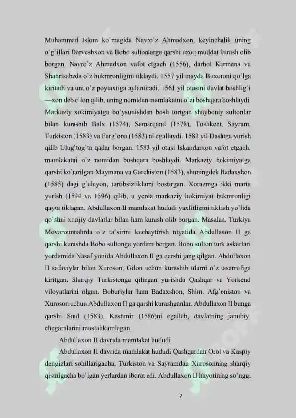 Abdullaxon II hukmronligi davrida Buxoro xonligi 7