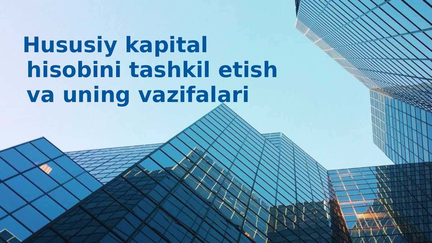 Hususiy kapital hisobini tashkil etish va uning vazifalari