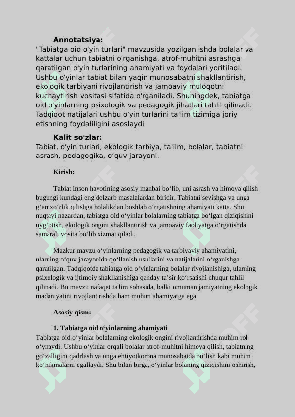 Tabiatga oid oʻyin turlari 2