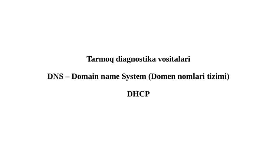 Tarmoq diagnostika vositalari. Domain name System (Domen nomlari tizimi).