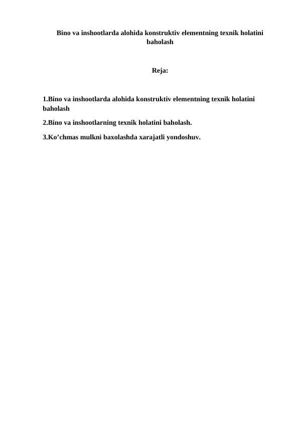 Bino va inshootlarda alohida konstruktiv elementning texnik holatini baholash