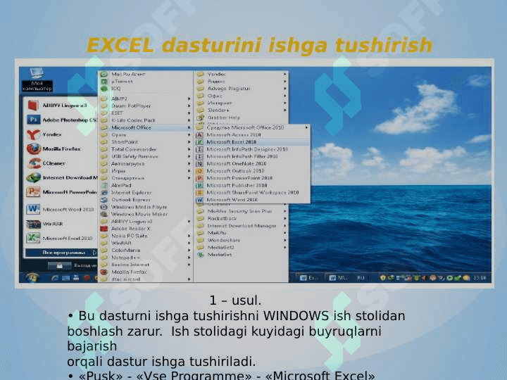 Elektron jadval muharrirlari, MS Excel dasturi 4