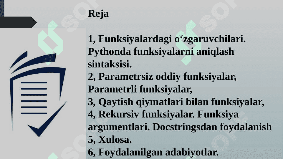 PYTHON DASTURLASH TILIDA DEF FUNKSIYASI. PYTHONDA FUNKSIYALARNI TEKSHIRISH UNITTEST MODULI. 2