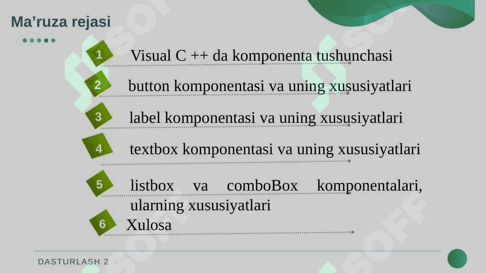 Visual C++ da komponentalar  bilan ishlash 2