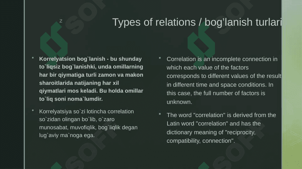 O’zaro bog’lanishlarni statistic o’rganish – correlatsion va regression tahlil 4