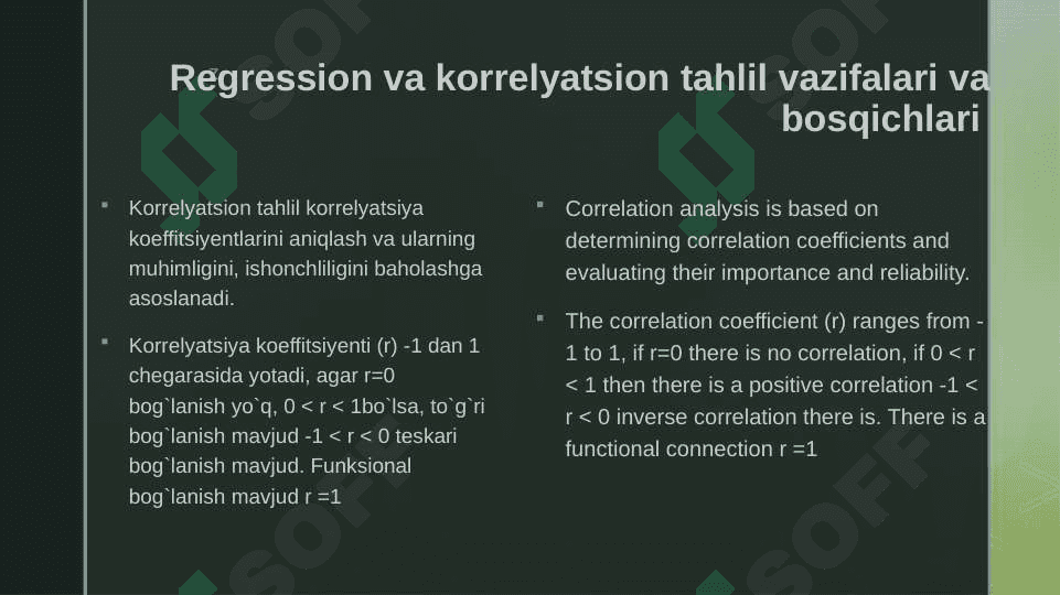 O’zaro bog’lanishlarni statistic o’rganish – correlatsion va regression tahlil 6