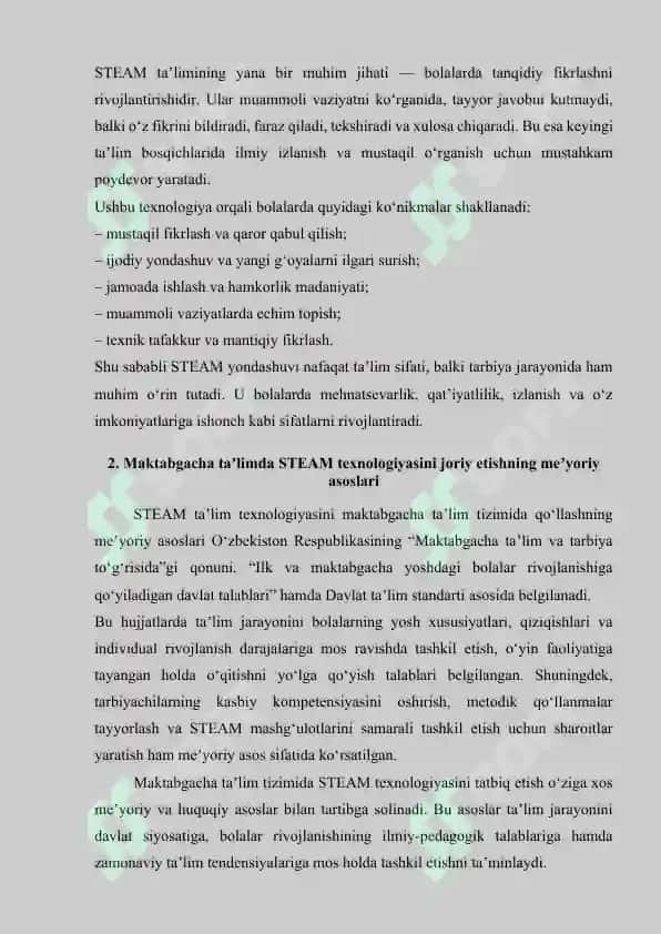 STEAM taʼlim texnologiyasini maktabgacha taʼlimda qoʻllashning meʼyoriy-uslubiy asoslari 4