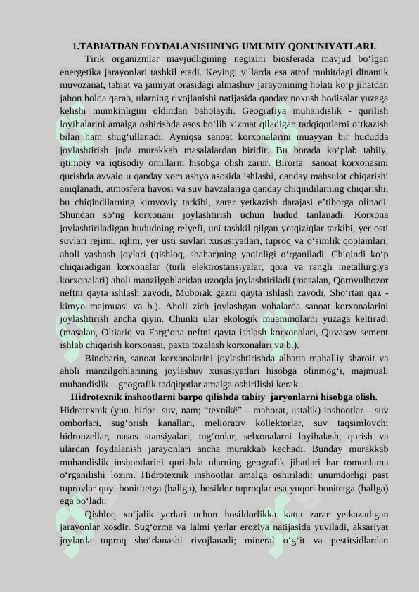 TABIATDAN  UNUMLI FOYDALANISH 3