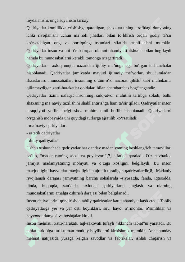 Qadriyat tushunchasining ma'nosi va uning umumiy tavsifi 7