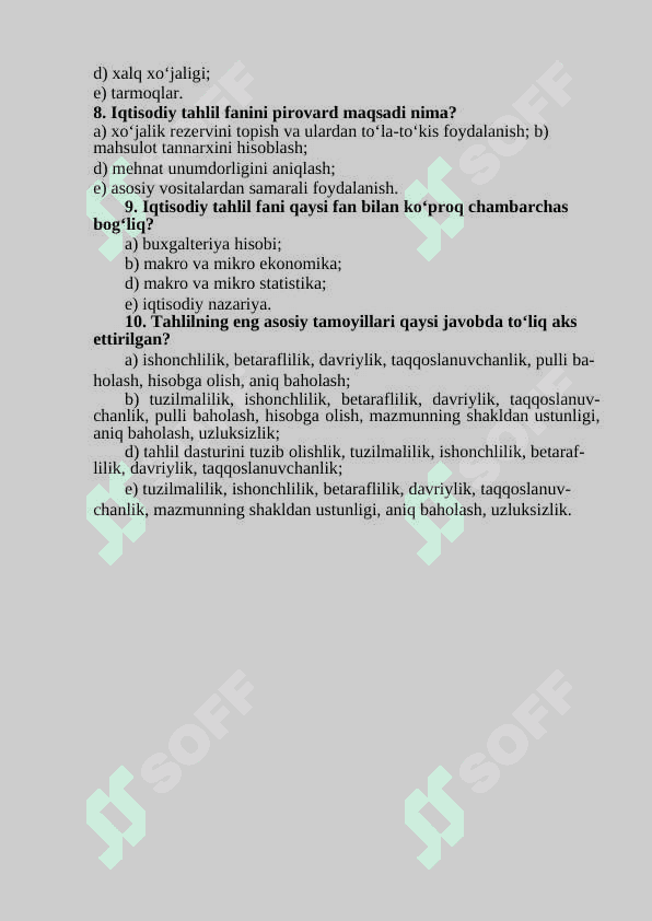 Moliyaviy tahlilning maqsadi  Test savollari 3