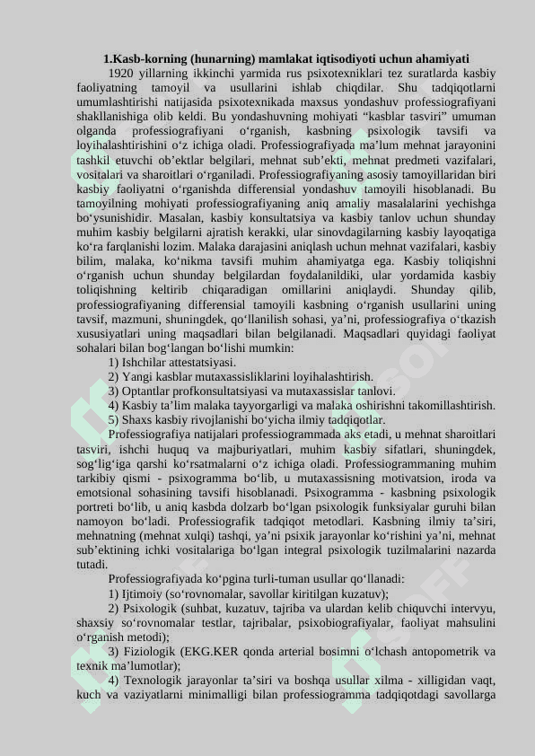 Kasblar va ularning klassifikatsiyasi 2