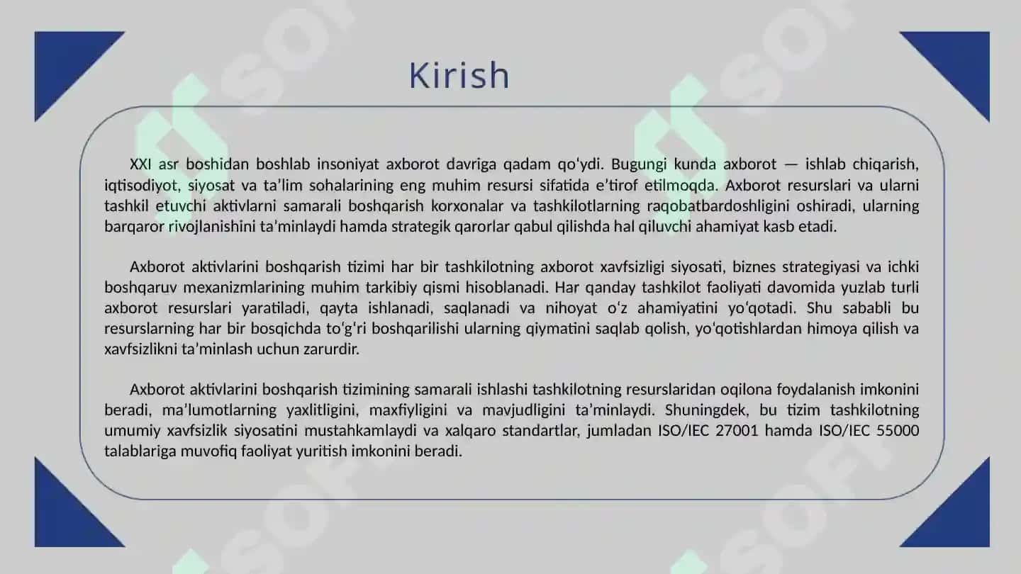 Axborot xavfsizligi xavflarni boshqarish 3