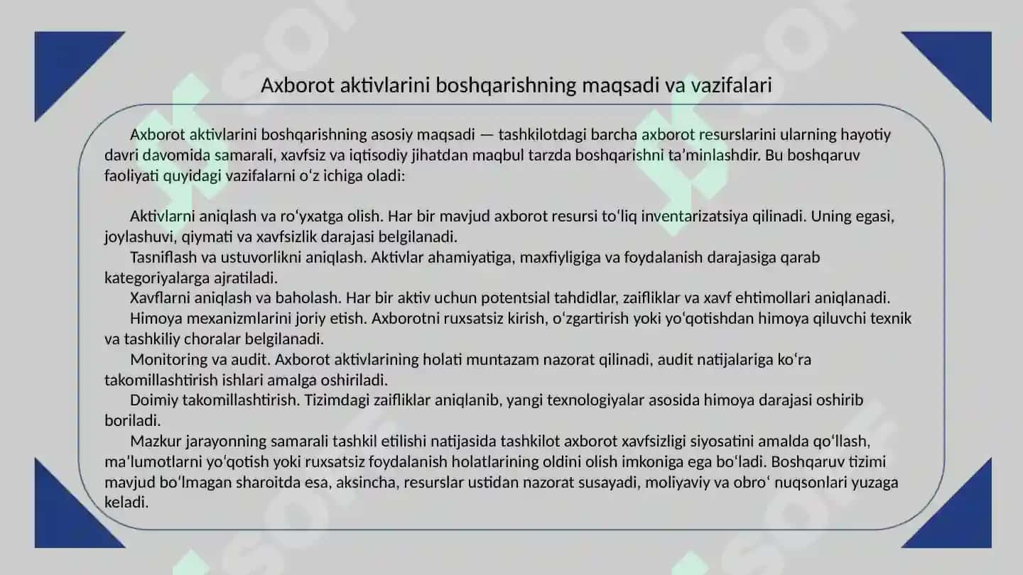 Axborot xavfsizligi xavflarni boshqarish 7