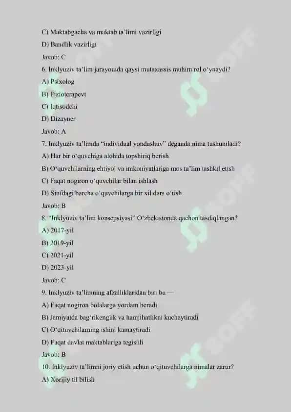 Test O‘zbekistonda inklyuziv ta’lim 2