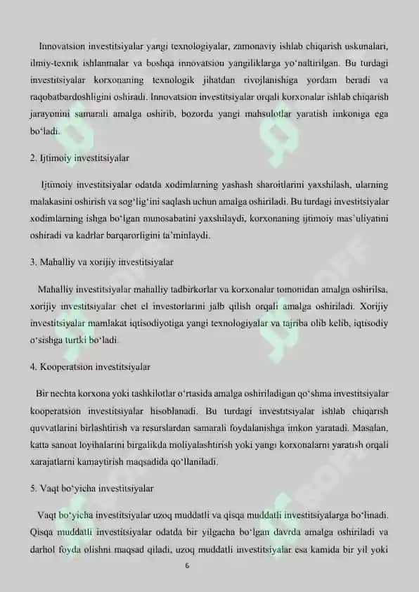 Xo’jalik yurutuvchi subyektlar investitsion faoliyati samaradorligini tahlili 6