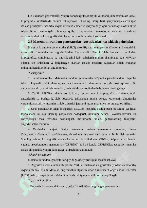Kriptografik random generatorlar va ularning xavfsizligi 8