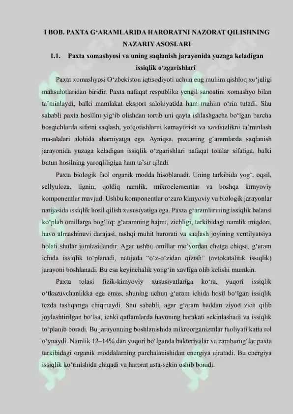 PAXTA G‘ARAMLARINI HARORATINI AVTOMATIK NAZORAT QILISH DASTURINI YARATISH VA SXEMASINI LOYIHALASHTIRISH 4