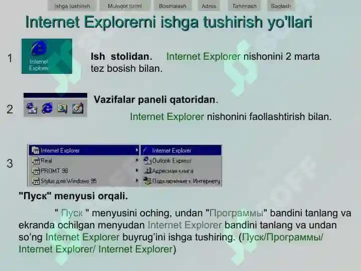Microsoft Internet Explorer dasturida ishlash 2