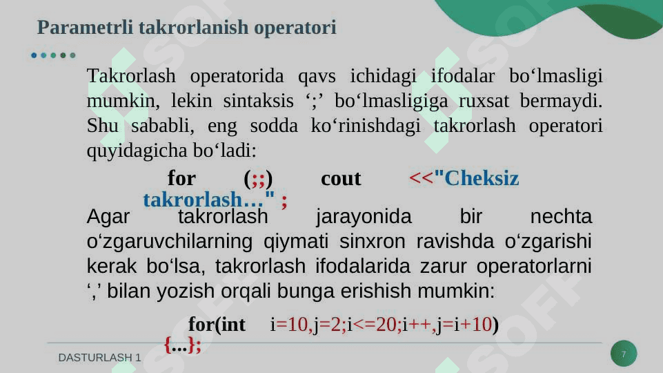 Takrorlanish operatorlari. 7