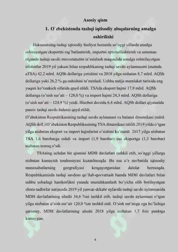 O`zbekistonda tashqi iqtisodiy aloqalarni rivojlantirishning ustuvor yo`nalishlari 6