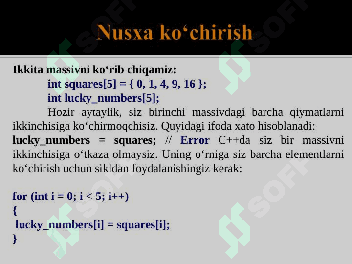 Massivlar uchun umumiy algoritmlar 3