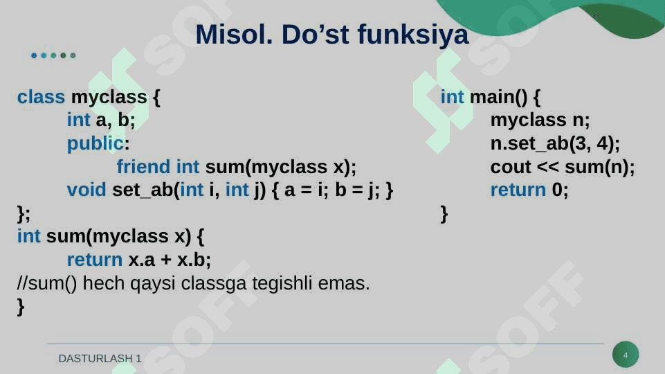Do'st funksiya va do'st sinflar 4