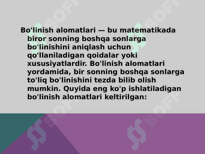 Bo'linish alomatlari 2