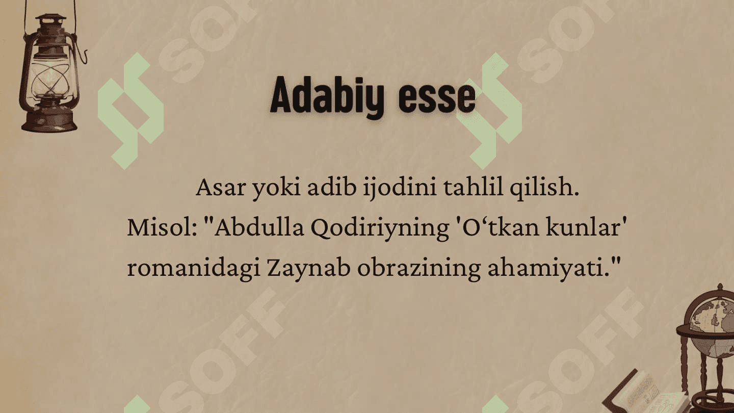Esse yozish tartibi. Misollar bilan. 4