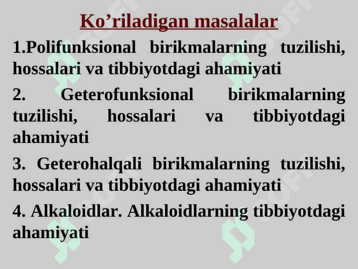 Poli-, geterofunksional va geterohalqali birikmalar. Alkaloidlar 3