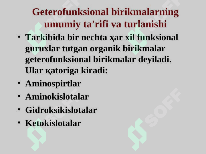 Poli-, geterofunksional va geterohalqali birikmalar. Alkaloidlar 6