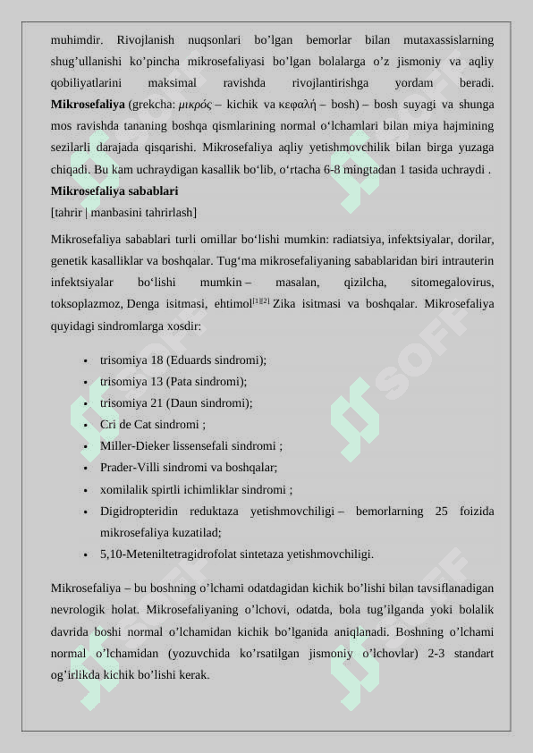 Mikrosefaliyaning kelib chiqish sabablari . 6
