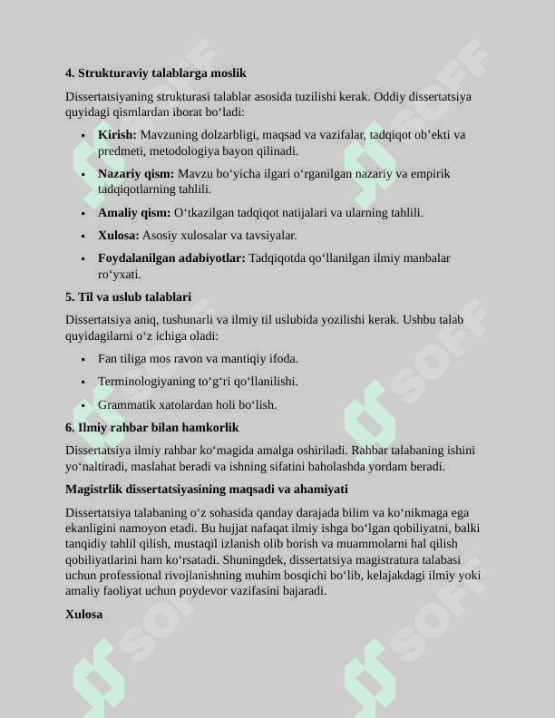 Magistrlik dissertatsiyasiga qo‘yiladigan talablar ESSE 2