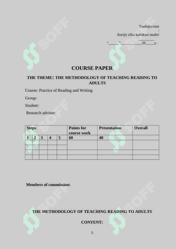 THE METHODOLOGY OF TEACHING READING TO ADULTS 2