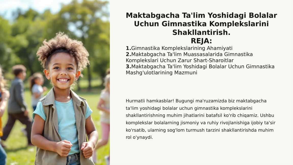 Maktabgacha Ta'lim Yoshidagi Bolalar Uchun Gimnastika Komplekslarini Shakllantirish.