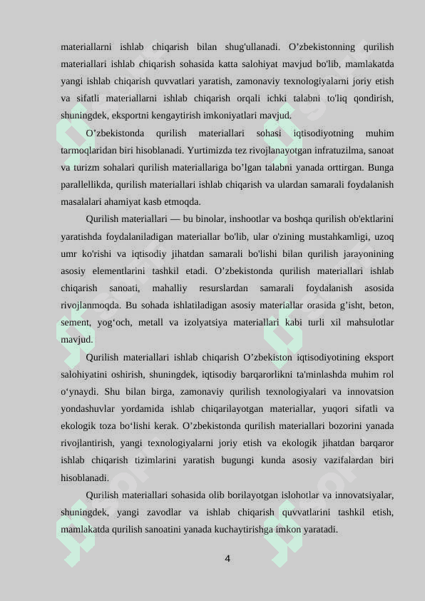 O’ZBEKISTONNING QURILISH MATERIALLARI SANOATI 4