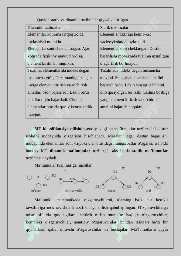 Statik ma'lumotlar tuzilmalari 5