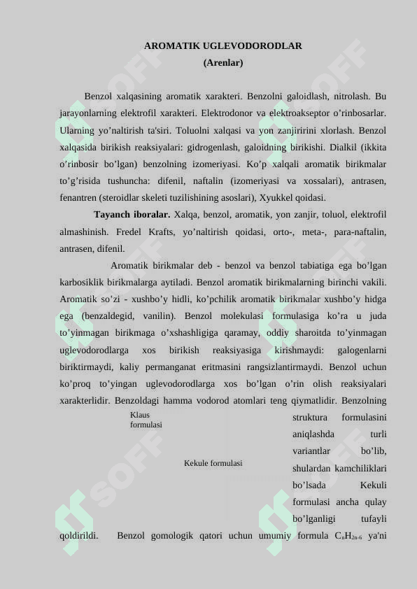 Aromatik uglevodorodlar. Benzol kurs ishi 3